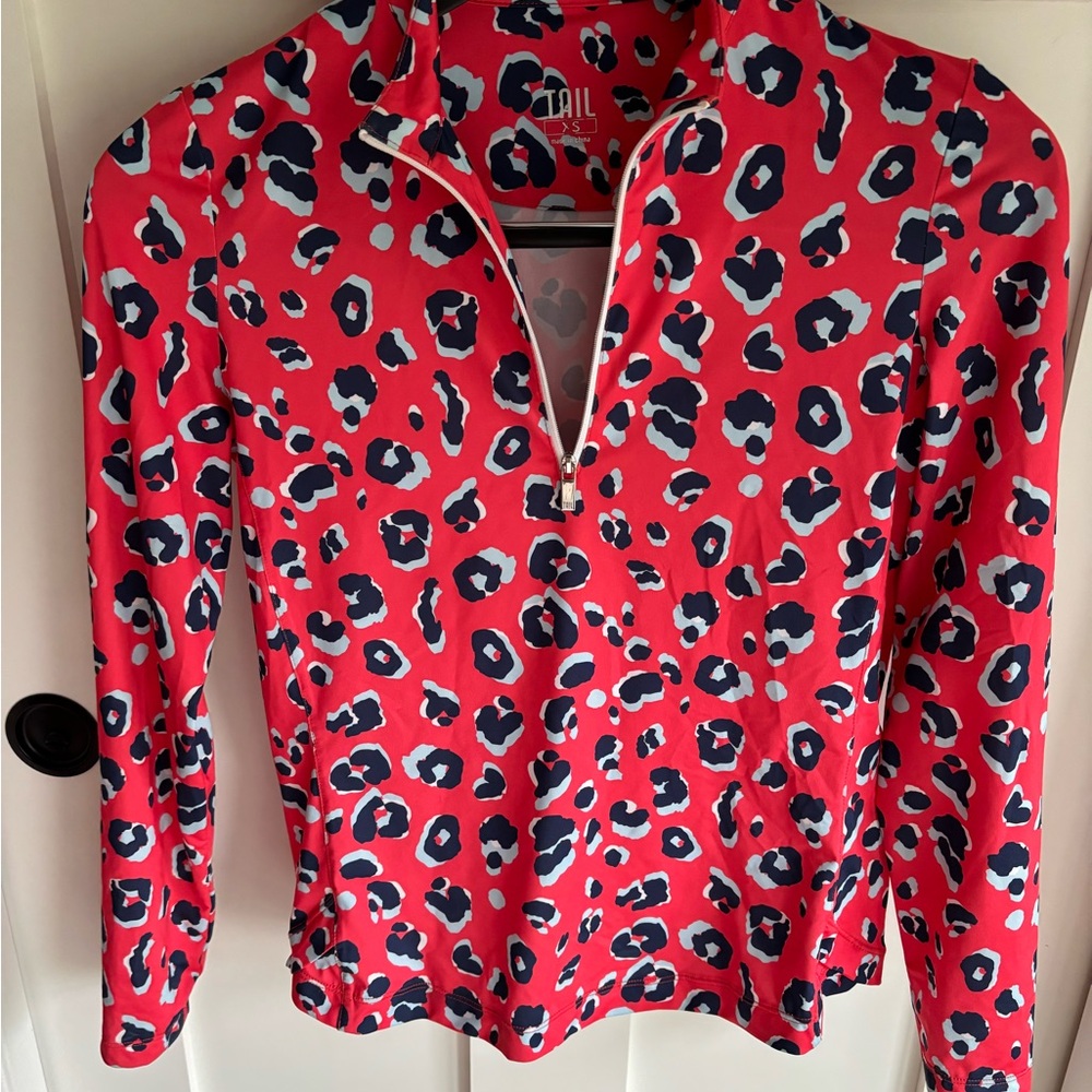Tail Vibrant Red Animal Print Zip Top